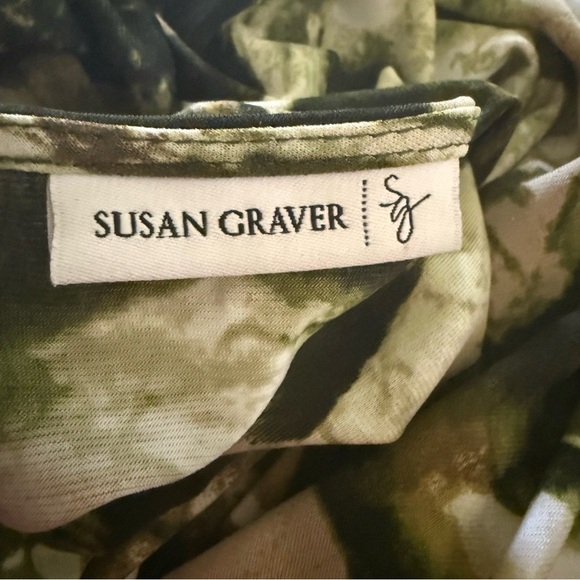 Susan Graver Green Cowl Neck Tunic Blouse Earthy Grunge Goblincore Size Large - Picture 5 of 6